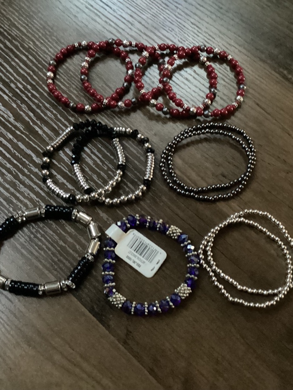 Beaded stretch bracelets bundle silver, red, black 12 bracelets